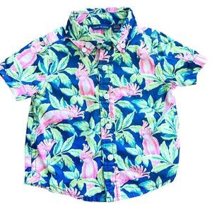 Janie and Jack Tropical Bird Pink Cockatoo Poplin Button Down Shirt Size 6-12M